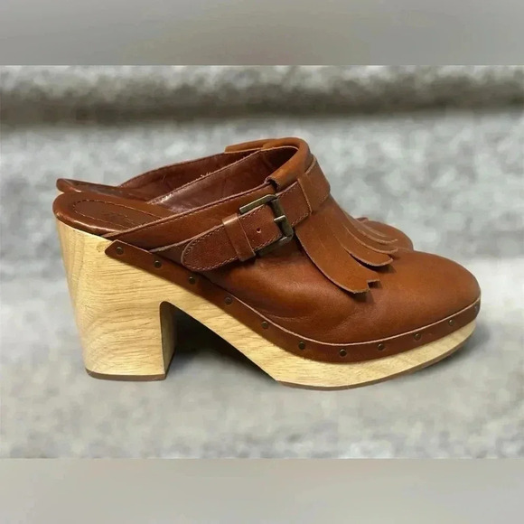 Madewell Kiltie Clogs Brown Fringe Mule Boho 70s Style Leather Wooden Women 8.5 - Picture 4 of 10